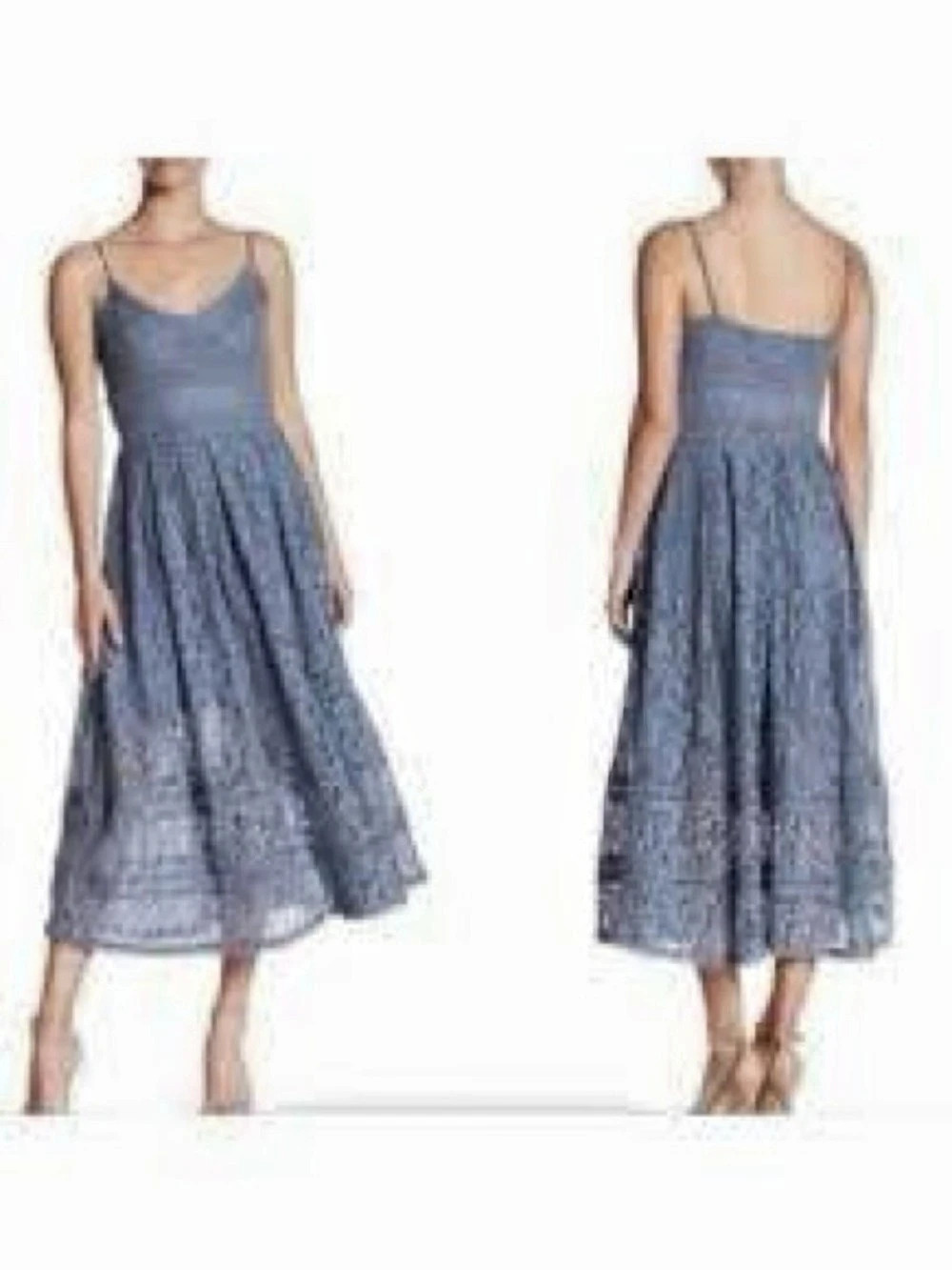 NSR Floral Lace Midi Dress in Blue